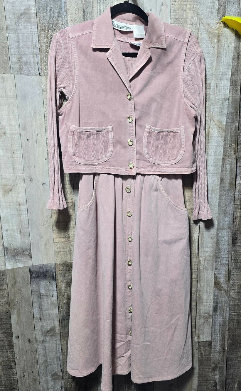 Piccalino Petites Vintage 90s Dust Pink Midi Dress Vest 2 Piece Set 8P Coquette